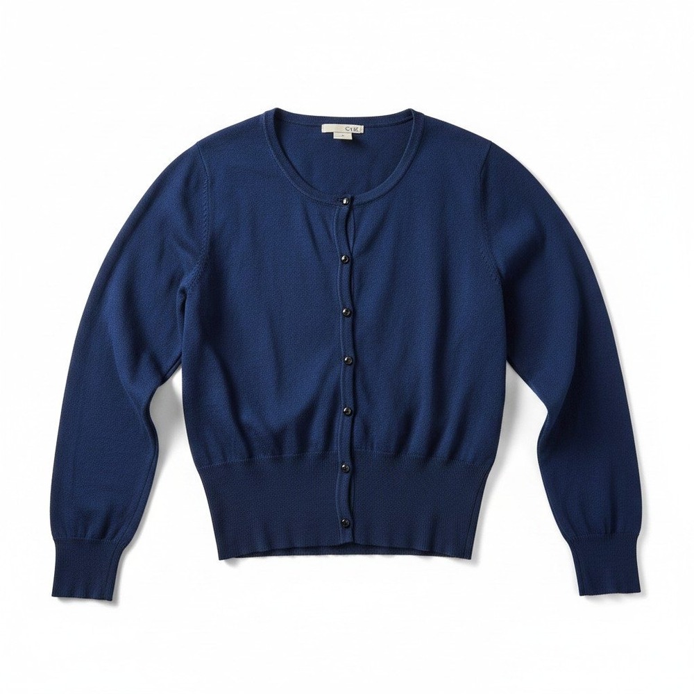 Evie Cardigan XL Blue Button Front Long Sleeve Rayon Blend Ribbed Trim Soft Knit